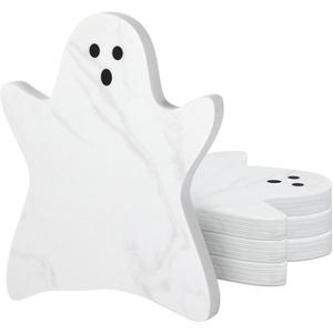 4pcs Marble Coasters Halloween Ghost Coasters 4.7 x 3.9 Inches for Drinks Beverage Boo Mug Cup Car Desk Party Decoration(Halloween Ghost,White)