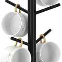 Wisuce Black Coffee Mug Tree, Updated Thick Bamboo Mug Holder Base,Coffee Cup Stand Mug Holders with 6 Hooks for Countertop Cup Rack Organizer Stand (Black)