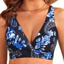 Aqua Eve Women Bikini Top Only Push Up Swimsuit Top Padded Bathing Suit Top for Large Bust (Small, Blue Floral)