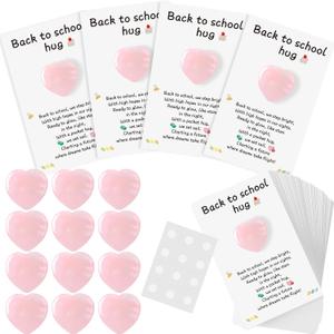 Mimorou 48 Sets Back to School Gift Pocket Hug Token Bulk Heart Shape Stones with Card, Organza Bag Pocket Heart Stone Greeting Exchange Keepsake Relationship Card for Friend Family Celebration