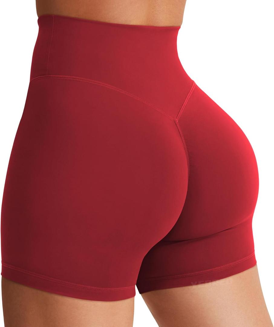 YEOREO Women's Biker Shorts 3.6" /4.5" / 6" Workout Gym Shorts Craze High Waist Tummy Control Hidden Scrunch Running Yoga (Medium, Jujube Red)