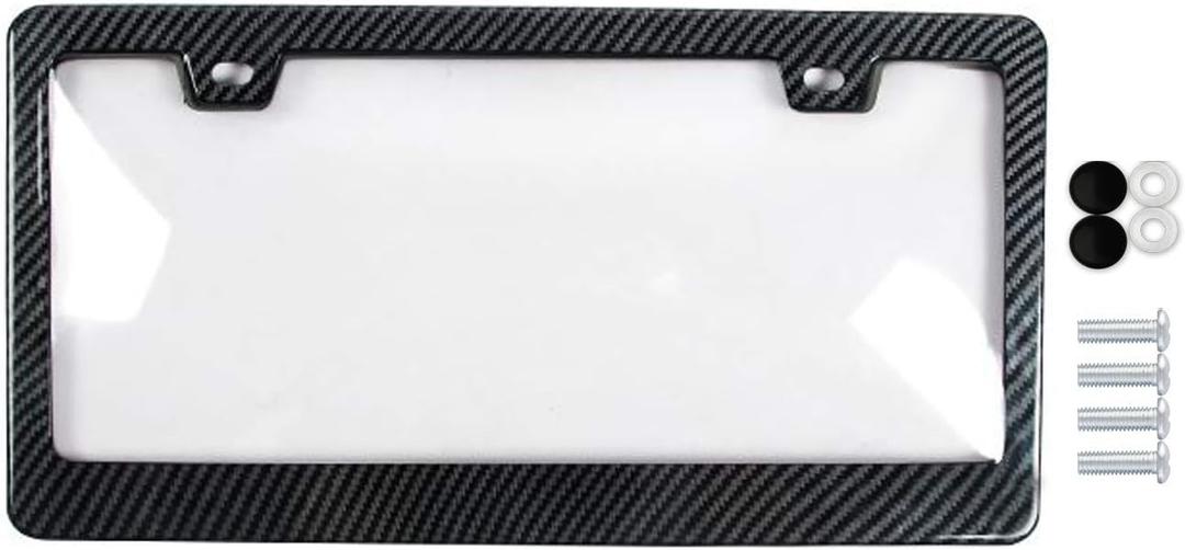 BLVD-LPF OBEY YOUR LUXURY Car License Plates Shield and Carbon Fiber Look Frame Combo 1 Pack Clear Bubble Design Novelty Plate Covers to Fit Any Standard US Plates Unbreakable 2 Holes Patented Design