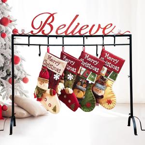 Metal Believe Christmas Stocking Holder Stand with 8 Hooks,Heavy Duty Freestanding Christmas Stocking Holder Stand for Floor.Deluxe Christmas Stocking Stand-Easy Assembly and Stand for Home