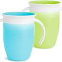 Munchkin Sippy Cup for 6 Month Old and Up, Spill Proof Miracle 360 Toddler Cups with Transition Handles, 7 Ounce, 2 Pack, Blue/Green