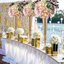 Gold Vases for Centerpieces Table Wedding Vase - 10 Pcs 21.9" Tall Versatile Metal Trumpet Vase Tabletop Flower Stand for Party Dinner Anniversary Ceremony Centerpiece Event (Gold, 10 Pcs)