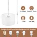 PATIKIL Plug in Pendant Light, 15Ft Rope Cord Hanging Lamp Fixture with ON/Off Switch, Fabric Shade E26/E27 Bulb Socket for Bedroom Kitchen Living Room, White