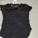 Saslax Women's Lace Bodysuit Crew Neck Short Sleeve Sheer Sexy Slim Fit Going Out Top for Concert Date Night Club Black M
