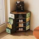 LUMTOK 8 Drawers Corner Dresser with Storage Fabric Drawers and Open Shelves for Small SpaceBedroomEntrywayLiving Room (Retro Pattern), 19.7"D x 19.7"W x 29.5"H