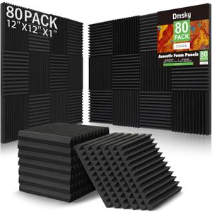 80 Pack Acoustic Foam Panels,1"X 12" X 12"Sound Proof Foam Panels, High Density Sound Absorbing Panels, Sound proof Wedges Panels for Studio Recording & Office & Home