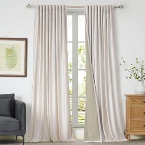 Off White Curtains 102 inch Long for Living Room, Set of 2 Panels Liner Rod Pocket Back Tab Thermal Window Drapes Room Darkening Heavy Decorative Curtains for Bedroom