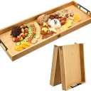 Large Charcuterie Board with Handles, 32 x 12 Inch Foldable Bamboo Serving Cheese Boards - Serving Platter for Meat, Party Appetizers, Outdoor & Fruit
