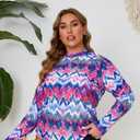 Halcurt Women's Plus Size Long Sleeve Rash Guard Swim Shirts UPF50+ Sun Protection Loose Fit Swimsuit Top (4X, Bohemian Blue)