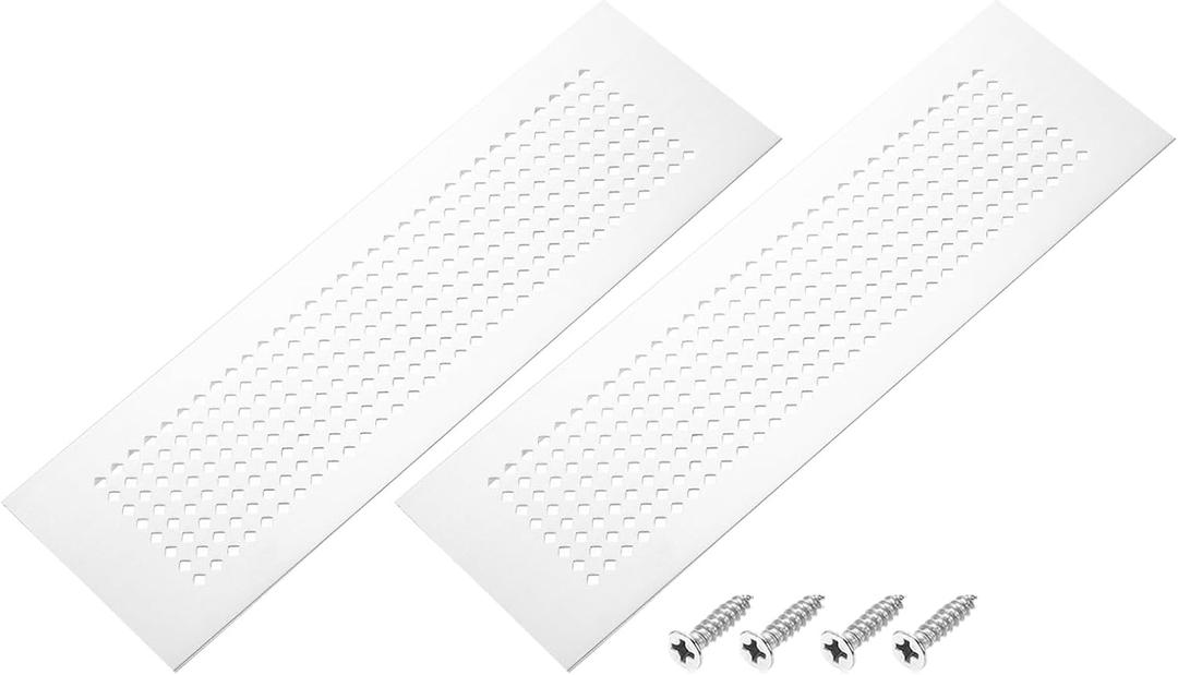 PATIKIL 12 x 3 Inch Door Air Vent Cover, 2 Pcs Aluminum Grille Ventilation Cover Louvered Diamond Hole with Mounting Screws for Cabinet Wardrobe Door, Silver