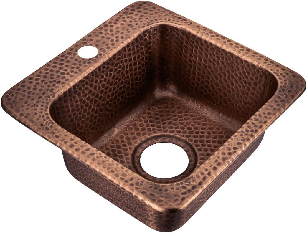 Monarch Abode Kitchen & Bar Sink 15-inch Baxter Drop in Small Bar Sink, Hand Hammered Pure Copper Sinks with Faucet Hole for Wet Kitchens, Decorative Kitchen Sinks, Single Drop in RV Sinks