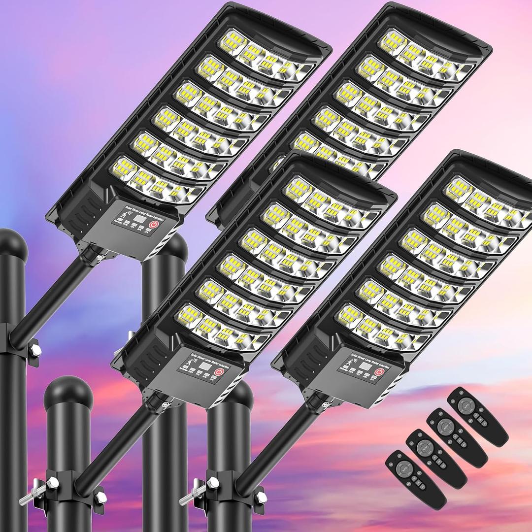 Solar Street Lights Outdoor Waterproof,48000LM 320Wide Angle Flood Light, LED Solar Parking Light with Motion Sensor and Remote Control for Outdoor, Streets, Courtyards,Parking Garages,4Pack, UO SOLAR STREET LIGHT 4P