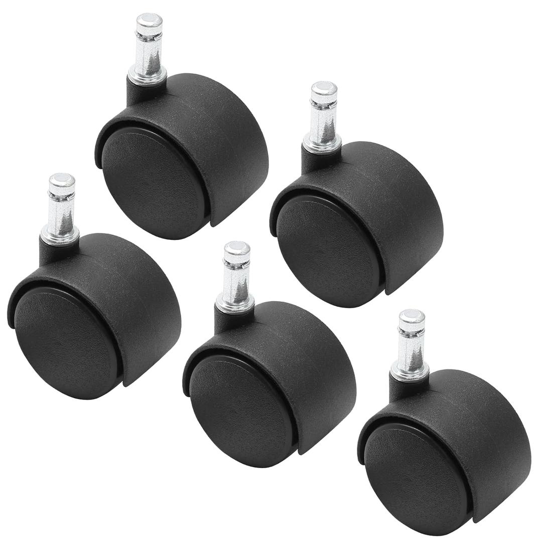 5pcs 1.5 Inch Swivel Caster Wheels, M8 Circlip Stem Caster Wheels, Heavy Duty Casters, Black Nylon Wheels Replacement for Furniture, Table, Cabinet, Shelf