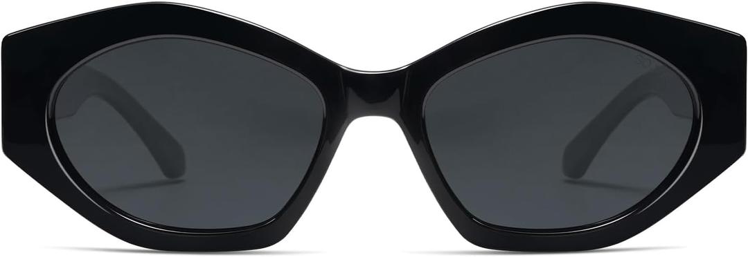 SOJOS Trendy Hexagonal Polarized Sunglasses for Womens Mens,Retro Polygon Shades Designer Inspired UV400 Sun Glasses SJ2307 (Black)