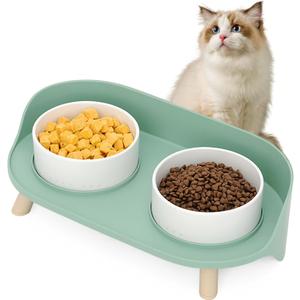Elevated Dog Bowls Set, Ceramic Pet Food & Water Bowls with Non-Slip Stand, No Spill Design for Cats/Small Medium Dogs Green