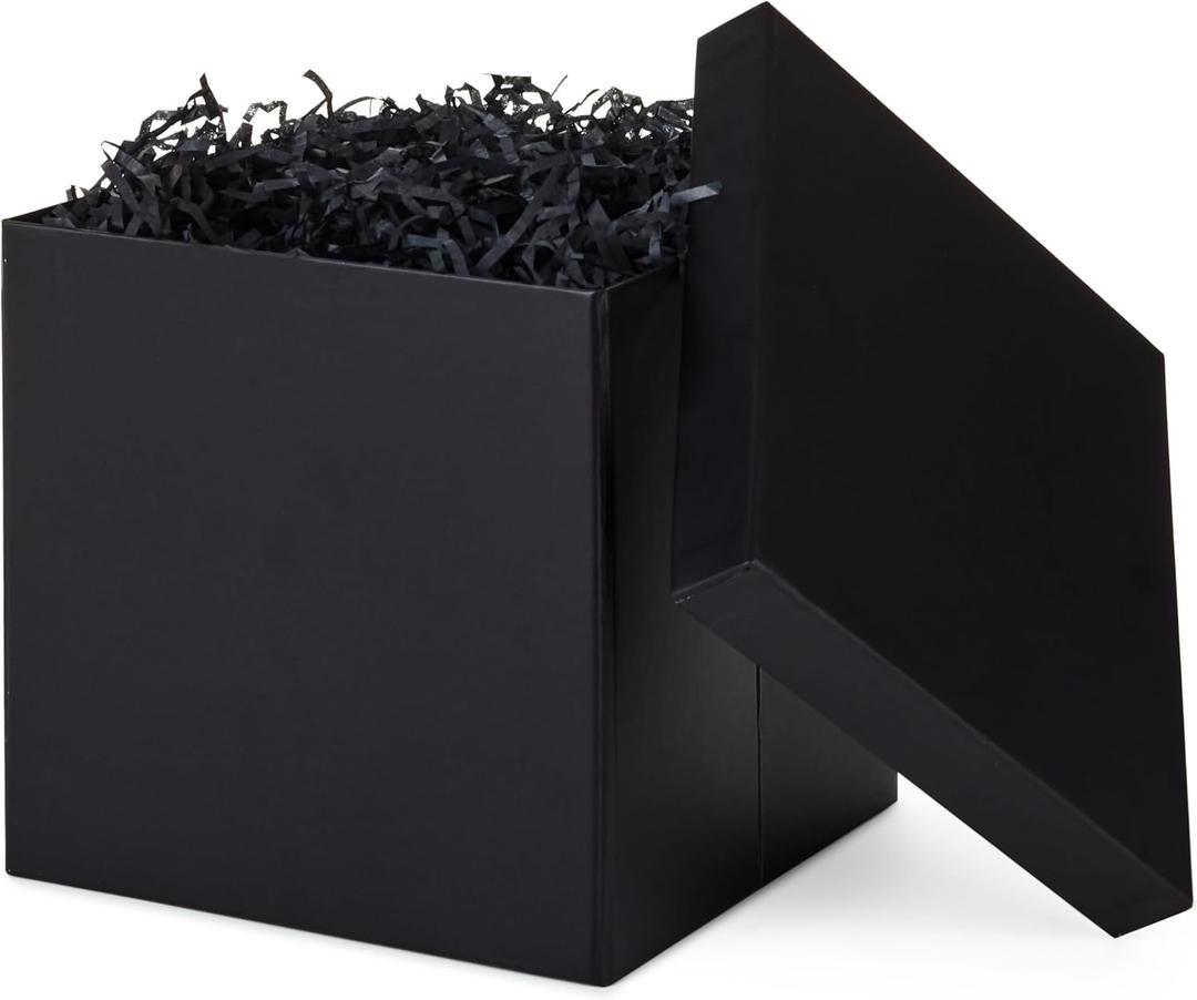 Hallmark Medium Gift Box with Lid and Shredded Paper Fill (Black 7 inch Box) for Weddings, Graduations, Birthdays, Father's Day, Groomsmen Gifts, All Occasion