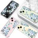 Hungo Compatible for iPhone 15 Plus Case Floral Flower Cute Clear Design, Girly for Women Girls Floral Transparent Blue Anemones