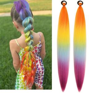 Rainbow Braid Hair Extensions Rave Hair Accessories Colorful Hair Extensions Braid Ponytail Extension (26 Inch)