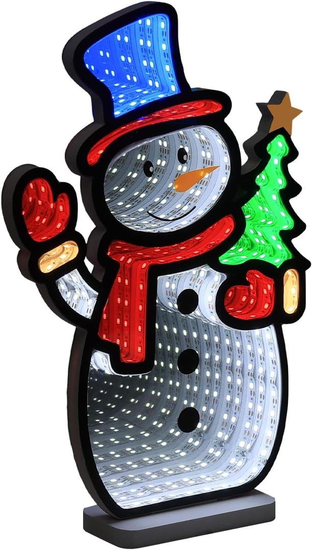 MEETYAMOR Christmas Decorations Indoor, Snowman Infinity Mirror Tunnel Light for Christmas Decor, Night Lights with Endless Extension for Home Mantel Table Centerpiece Lamp Xmas Decorations