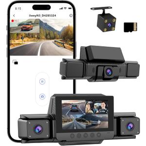 4-Channel 360 Dash cam Front and Rear FHD 1080P 180 Rotating Side-View Camera APP Control reversing Display Collision Detection Parking Monitoring Loop Recording | Suitable for sedans and SUVs