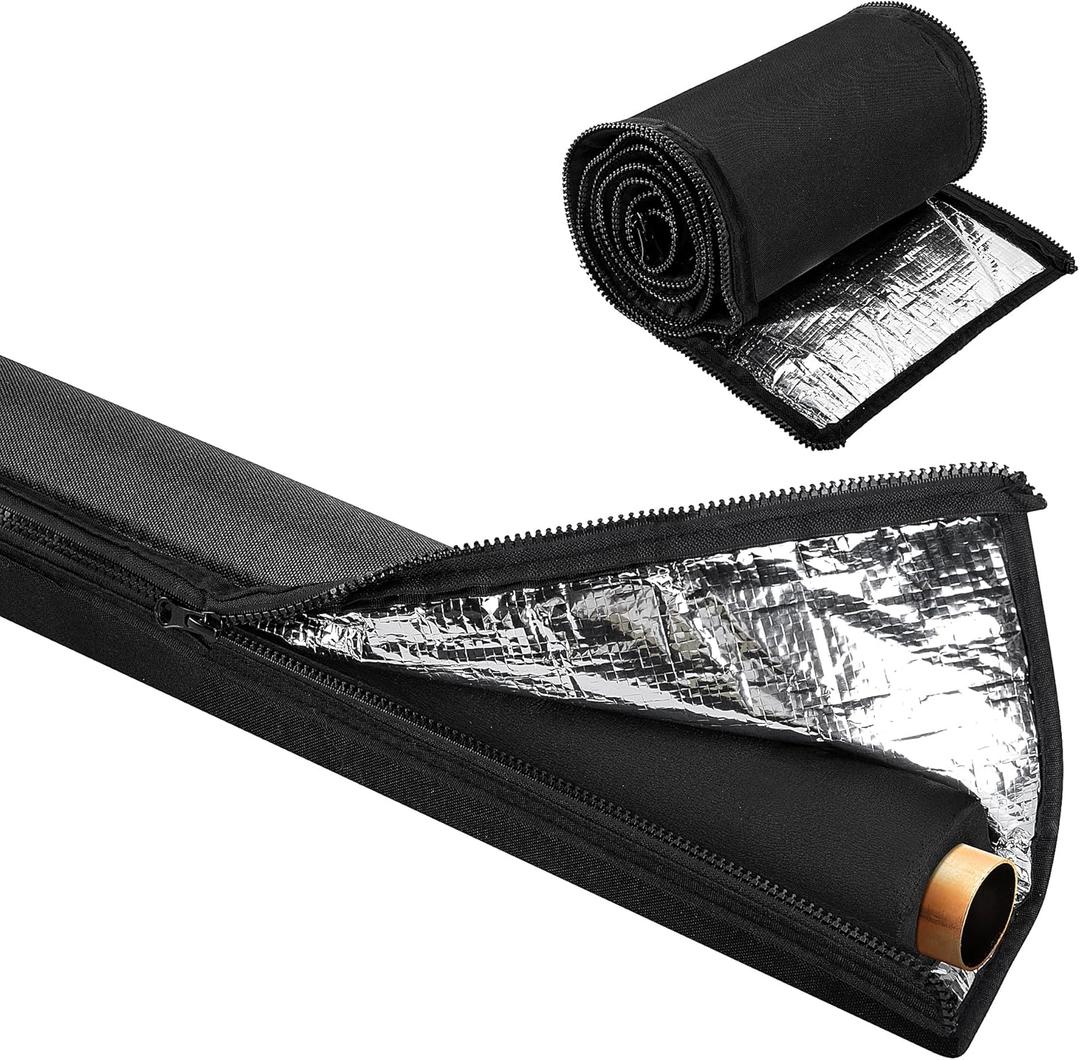3 Layer Zipper HVAC Copper Pipe Insulation Cover, 72x10.2 in 600D Oxford AC Pipe Insulation Covers for Outside, Flexible Black Copper Line Insulation Sleeve for Central AC Mini Splits
