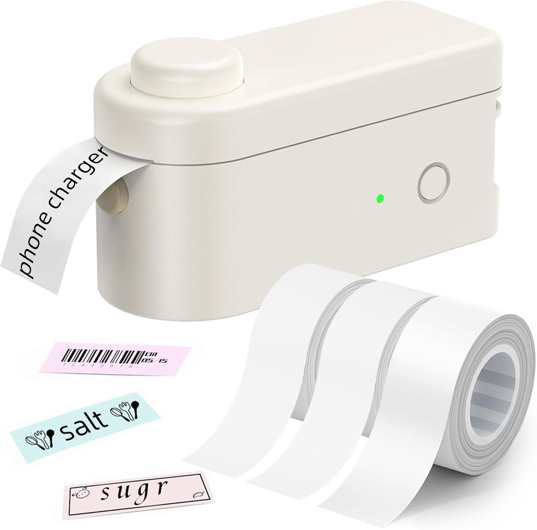Makeid L1 Label Maker Machine with Tape Includes 3 Rolls - Portable & Rechargeable Label Makers Compatible with 9 12 16mm Tape - Mini Bluetooth Labeler for Organizing Office Home School (White)