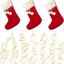 Tandefio 26 Pcs Christmas Initial Ornament for Stockings Gold Letters Ornaments Metal Alphabet Tags Farmhouse Hanging Tags for Xmas Tree Fireplace Decorations