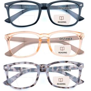 3 Pack Bifocal Reading Glasses for Women Men Bi-focal Readers PC Frame Fixed Hinge Dual Focal Clear Top Eyewear, Black + Pretty Pink + Pea Color, +3.00