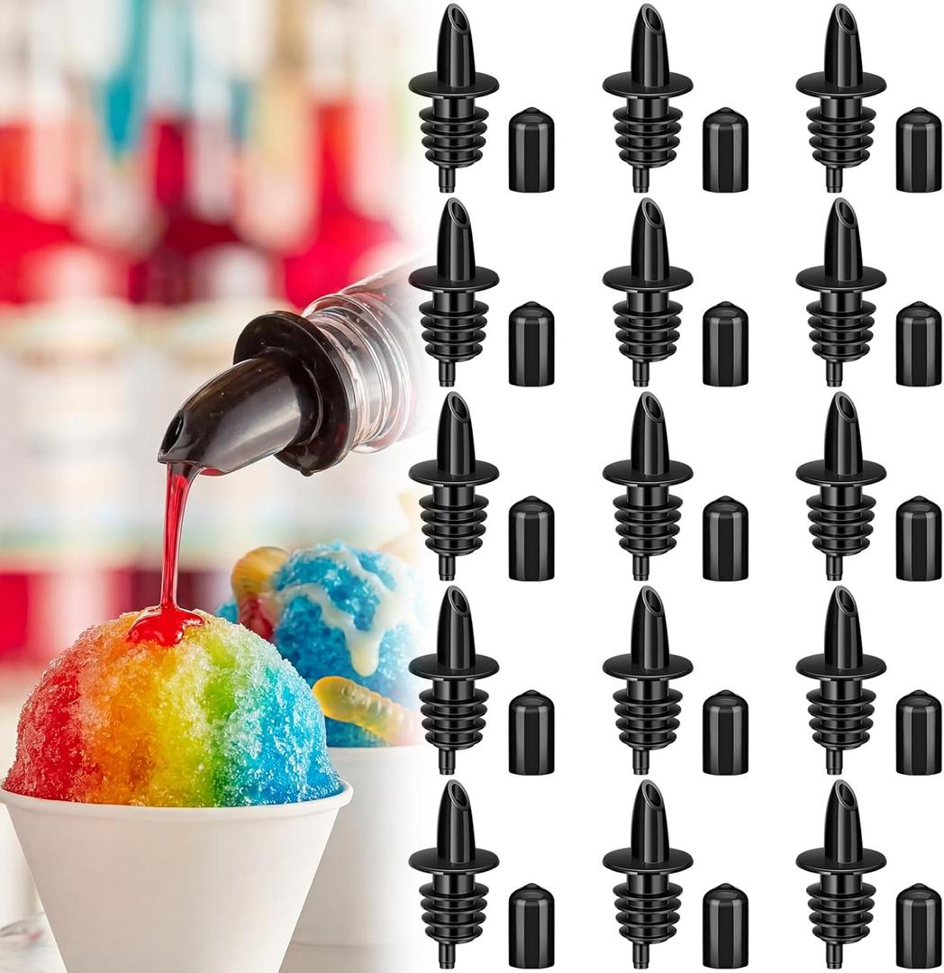 30 Pcs Bottle Pourers Syrup Pour Spouts Including Snow Cone Syrup Bottle Pourers and Rubber Dust Cap Covers Dispenser Accessories