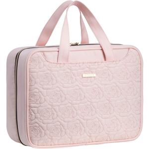 Everfun Hanging Travel Toiletry Bag for Women Traveling With Leakproof Compartment Makeup Cosmetic Organizer Dopp Kit Travel Accessories Essentials Must Have (Large, Pink)