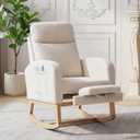 Nursery Rocking Chair, Corduroy Upholstered Rocking Chair with Adjustable Footrest, Tufted Rocker Chair with Side Pocket, Glider Rocker for Living Room, Bedroom, 26.38 in x 30.51 in x 17.32 in