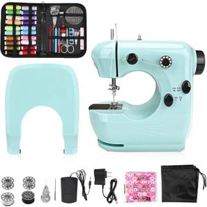 Mini Sewing Machine Portable sor BeginnersSmall Easy Use Sewing Machines with Sew Kits, Cover and Extension Table Green