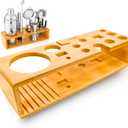 Cocktail Shaker Set Stand Only - Wooden Bartender Kit Stand - Bar Accessories Storage Holds Up to 15 Pcs - Bar Tools Set Bamboo Stand for Home Or Bar