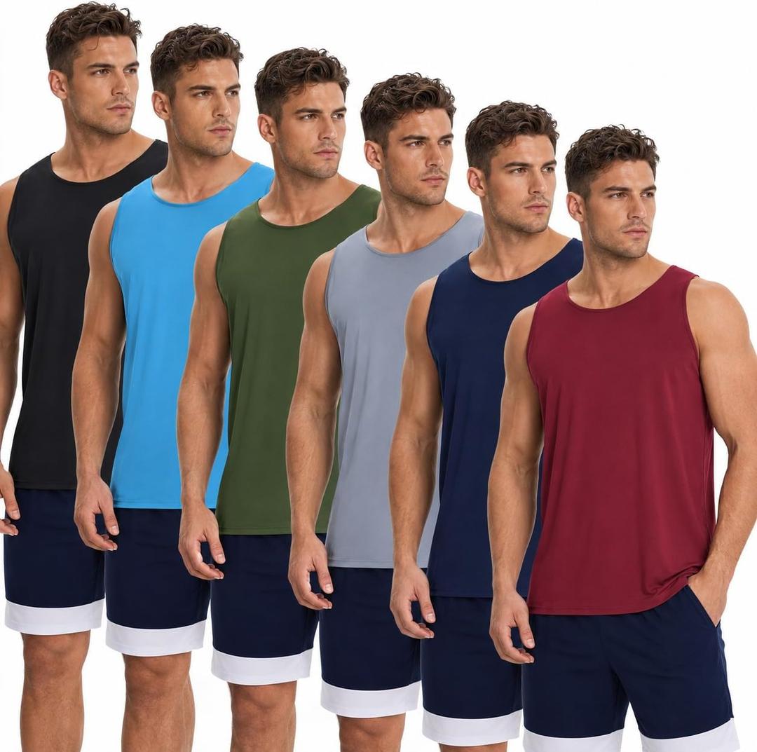 OYGSieg 6 Pack Men's Quick Dry Workout Tank Tops Breathable Gym Sleeveless Muscle Shirts for Active Men (XXL)