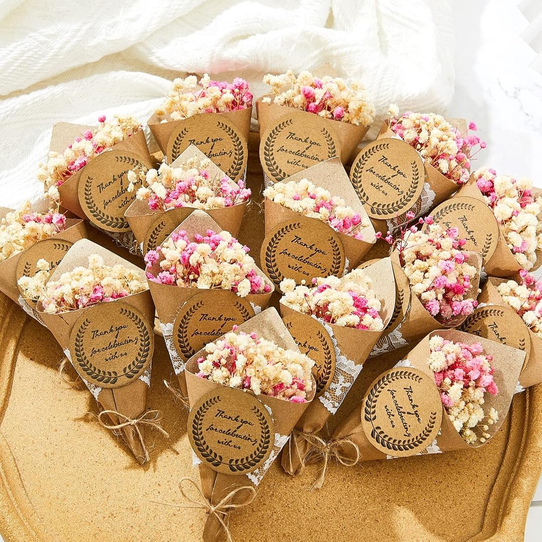 30 Pcs Mini Dried Flower Bouquet Magnet Bulk Wedding Baby Shower Flower Party Favors for Guests Natural Dried Flowers Bundle Mother's Day Graduation Home Decoration DIY Crafts Gifts