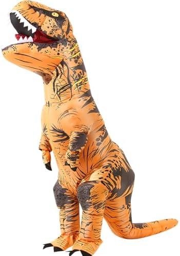miwhse Halloween Inflatable Dinosaur Costume Adult Fancy Dinosaur Suit Blow up Trex Costume Full Body Dino Costume For Halloween Cosplay Party(brown) Size L