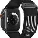 Rugged Nylon for Apple Watch Ultra 2 Band 49mm iWatch Bands 46mm 45mm 44mm 42mm Men,Soft Woven Adjustable Stars-Stripes Flag Wristbands Strap for Apple Watch Ultra Series 10/9/8/7/6/5/4/3/SE/Ultra2 (49/46/45/44/42(S3/2/1), 2-USA Flag-Black)
