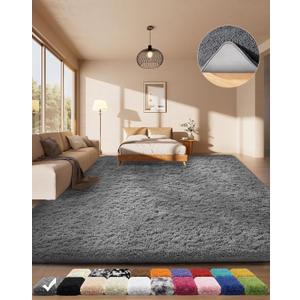 Ophanie Area Rugs for Bedroom, Upgrade Non-Slip Grey Fluffy Soft Shag Carpet, Indoor Floor Gray 4x6 Fuzzy Shaggy Living Room Plush Rug for Kids Home Dorm Decor Aesthetic