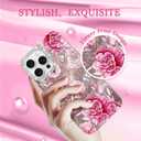 for iPhone 13 Pro Case Glitter, with Screen Protector, Cute Rose Floral Design with Diamond Bling Lens Frame Protection Slim Fit Shockproof Protective Phone Cover for Women Girls -Pink