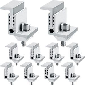 10 Solar Panel End Clamp Mounting Z Bracket Mid Clamps Aluminum Rail End Clamps Clips Adjustable Panels Grounding Gutter Kit for Pv Mounting System Install Hardware Fasteners Accessory