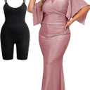 ZOMVA Plus Size Maxi Sparkly Dress Formal Evening Gown Cocktail Prom Glitter V-Neck Wrap Handkerchief Sleeves (Dusty Rose & Shapewear), 4XL