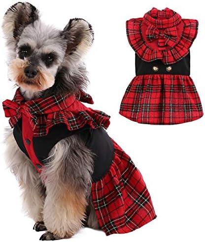 Kuoser Dog Classic Red Plaid Dress for Small Medium Dogs, Puppy Bowknot Tutu Dress with D-Ring Buckle, Cute Pet Vest Dog Princess Skirt for Wedding Holiday Party Photography Medium