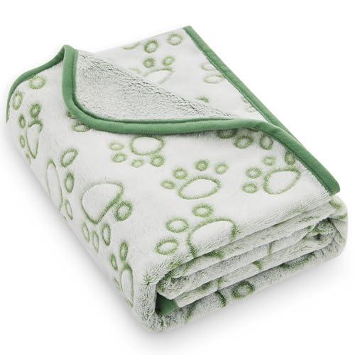Green Soft Puppy Blanket, with Flannel Green Cute Paw Print, 24 * 32 inches, Cat Blanket Puppy Pads Supplies Dog Products Stuff Essentials