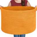 MEGASKET Extra Large Orange Basket, 22" X 22" X 14" Woven Cotton Rope Bins for Blankets, Baby Nursery Wicker Laundry Towel Basket, Kids Dog Toy Storage Box, Big Orange Living Room Decor Organizer