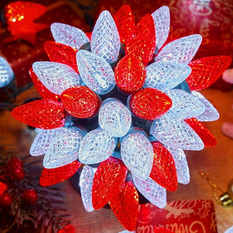 C9 LED Christmas Lights Outdoor, 66 ft 100 LED Strawberry String Lights, Waterproof Commercial Grade Extendable for Outside Roofline Patio Home Xmas Decoration, Red and White