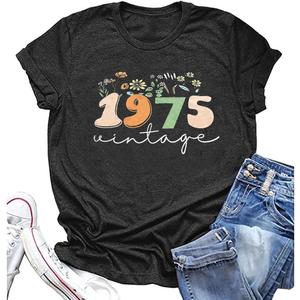 Vintage 1975 T-Shirt for Women 50th Birthday Gift Shirts Funny Flower Graphic Retro Birthday Casual Tee Tops (S)