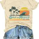 Gulf of Mexico T Shirt for Women Stay Salty and Resistance Shirts Summer Graphic Tee Tops Apricot (S)